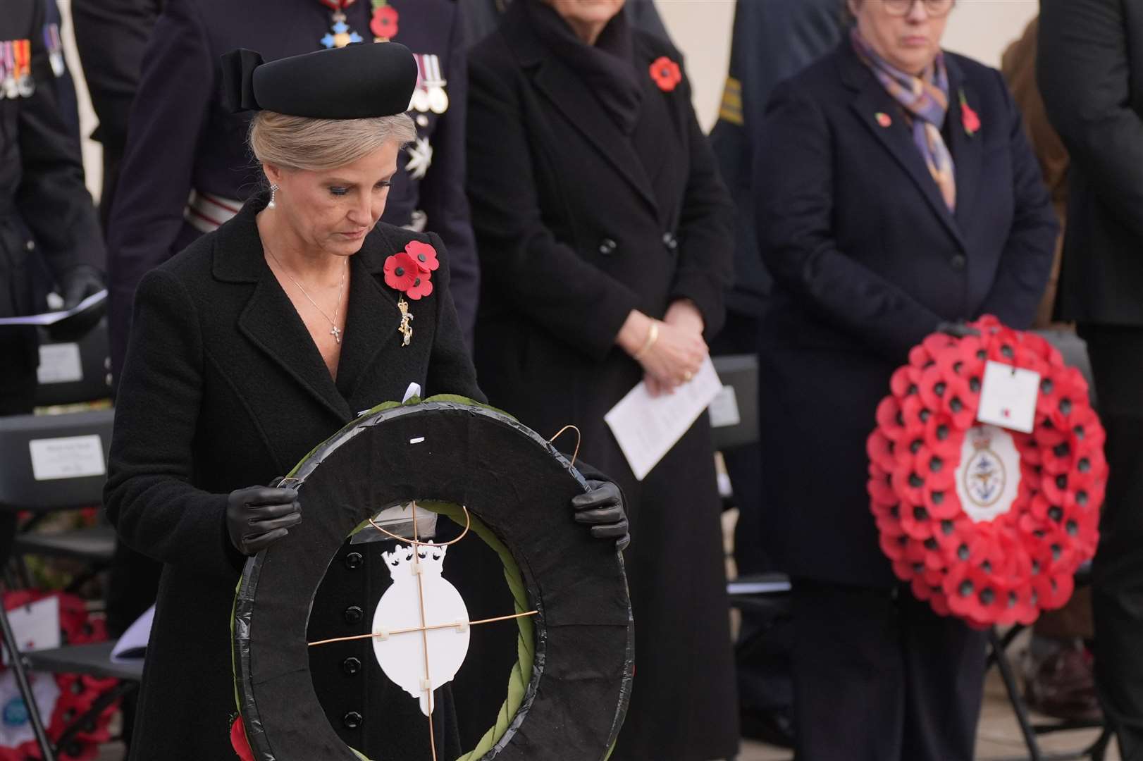 The Duchess of Edinburgh lays a wreath during the service at the National Memorial Arboretum (Jacob King/PA)