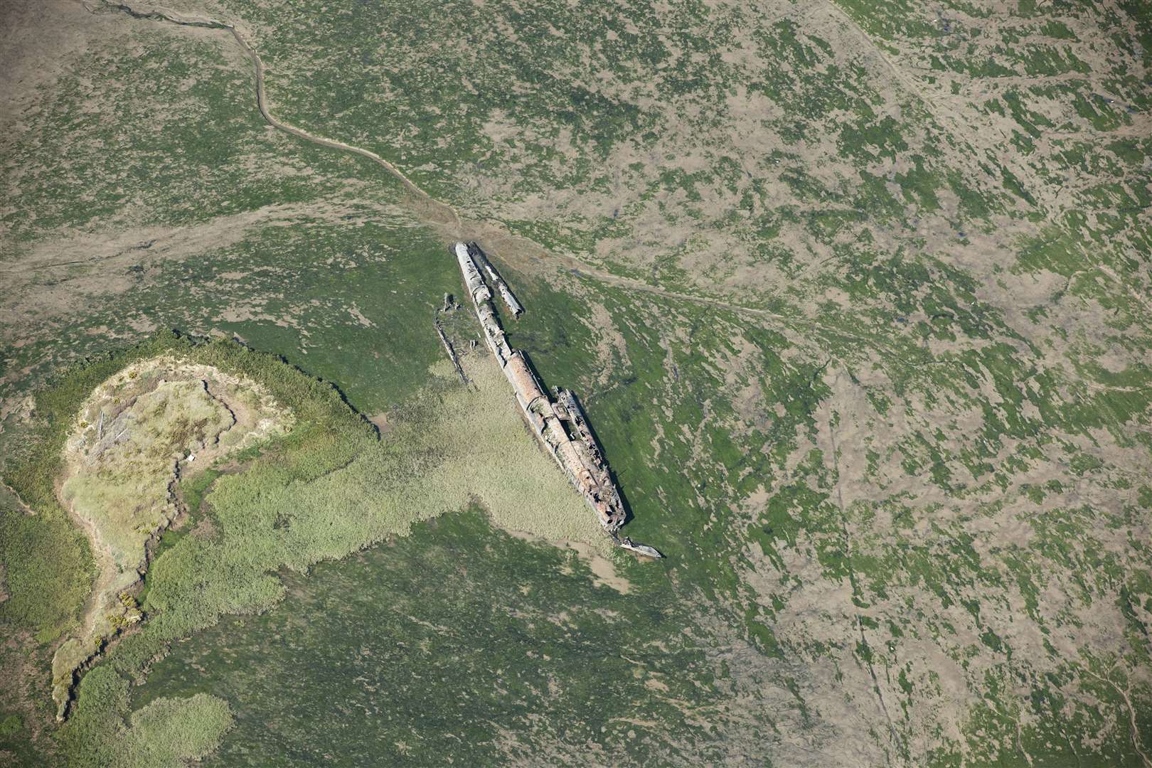 Remains of U-boat abandoned on the Kentish marshes, at Humble Bee Creek. Picture: English Heritage