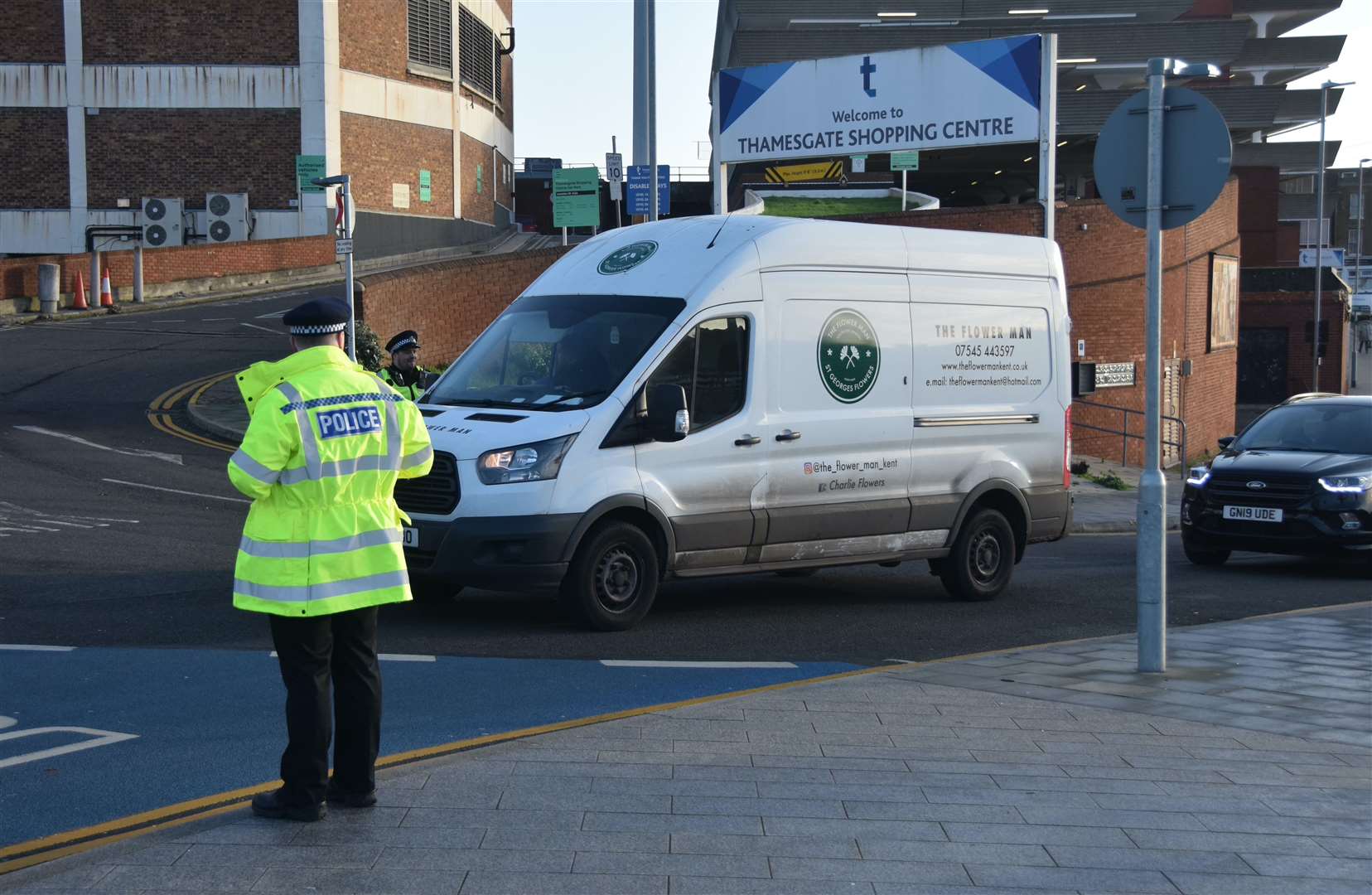 Police patrols were stationed at the junction. Picture: Fraser Gray