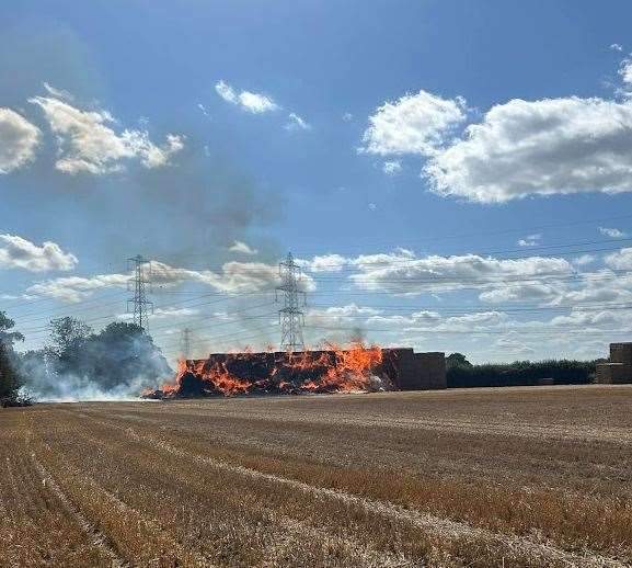 The hay bale fire at church Road in Cobham, Gravesend has now entered its fourth day