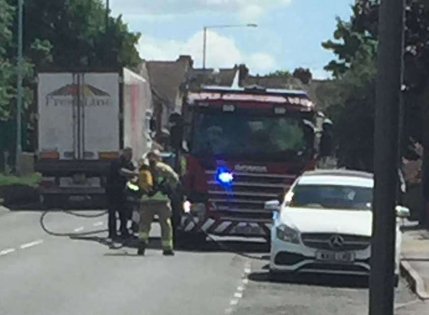 Firefighters in Springhead Road, Northfleet