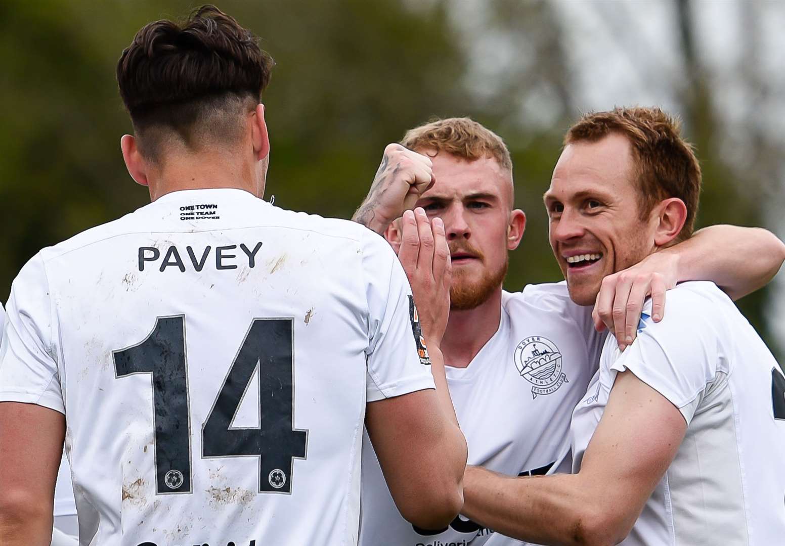 Dover celebrate Stuart Lewis' goal in their 3-0 win over Sutton. Picture: Alan Langley