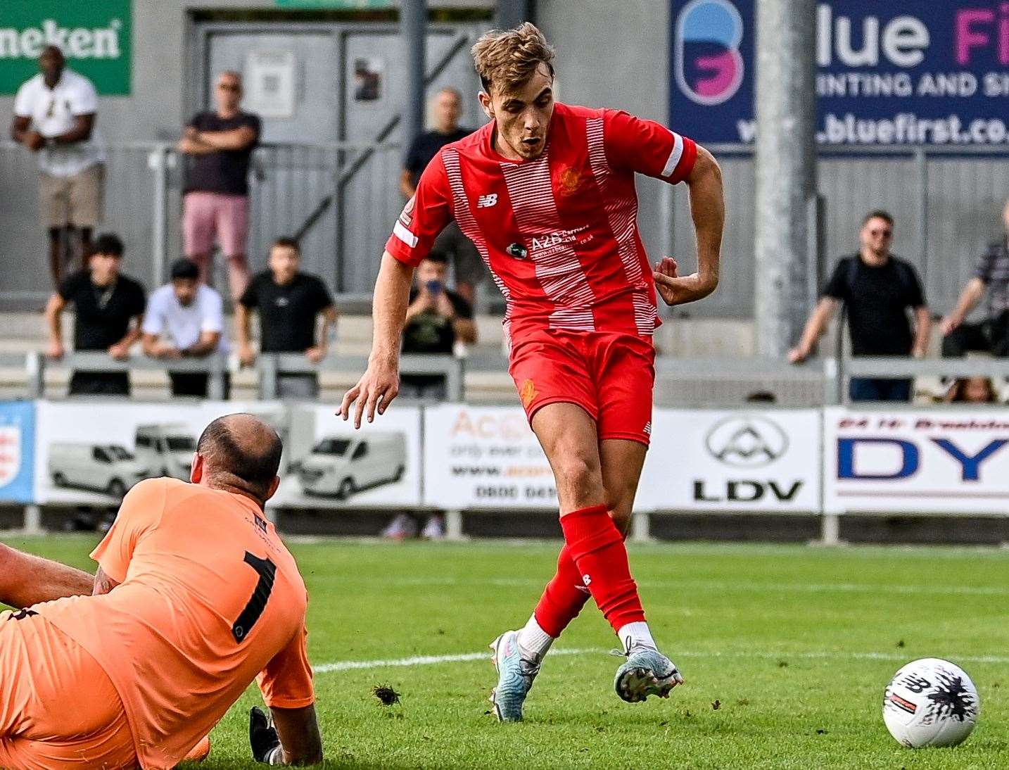 Antony Papadopoulos slots home one of his three goals. Picture: Dave Budden