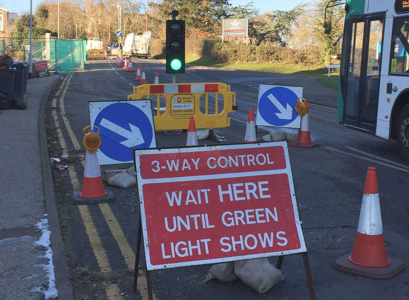 The construction work in St Thomas Hill, Canterbury, which is causing traffic delays in the area