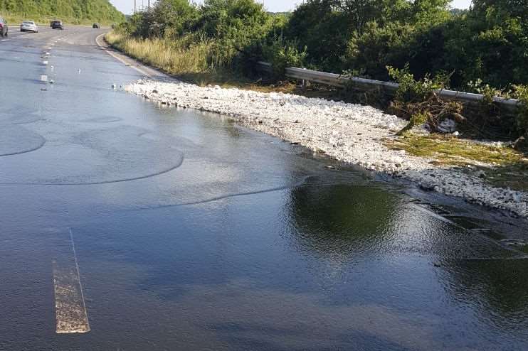 A river of 'sewage' has spilled across part of the M2. Picture: Highways England