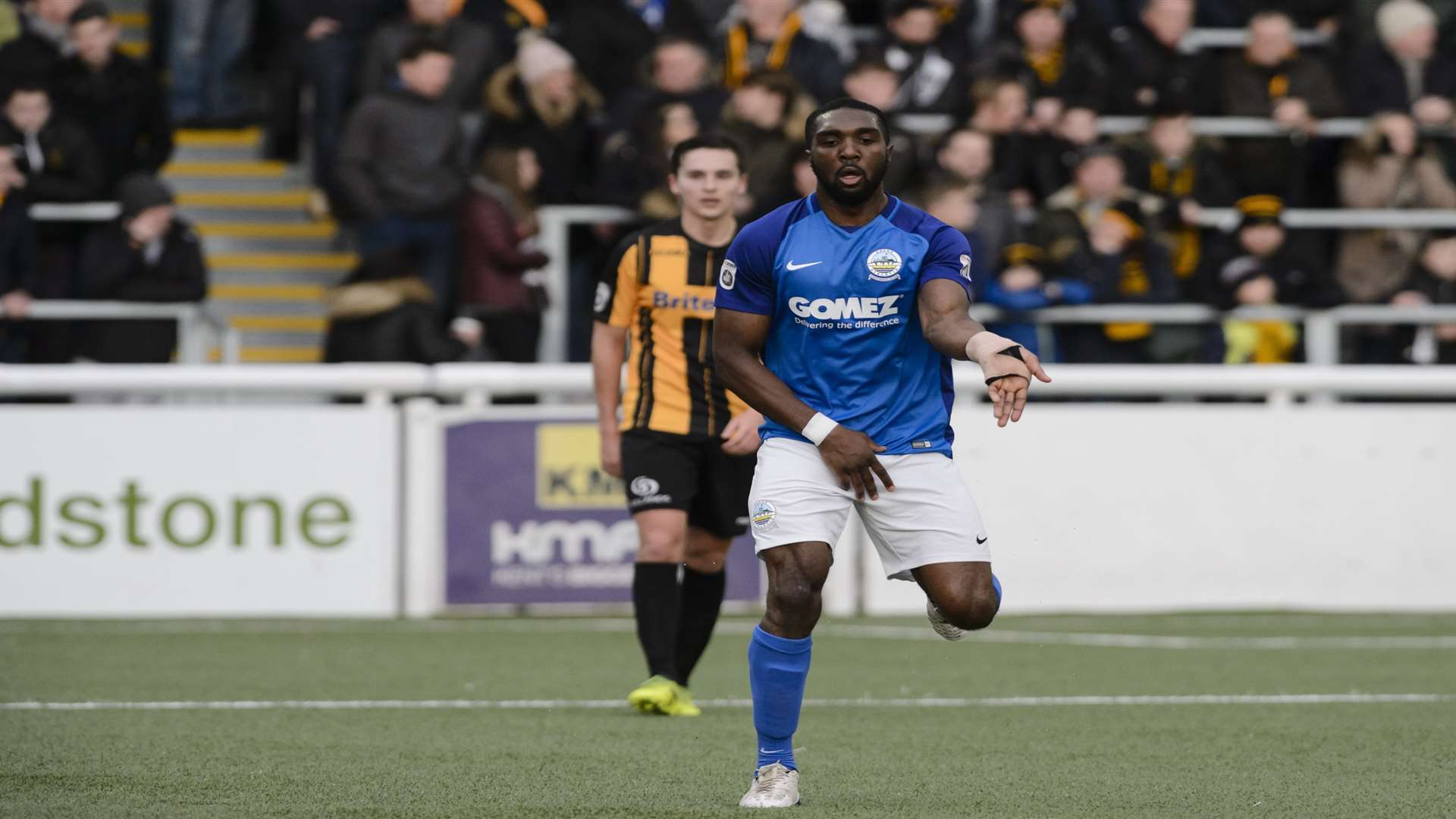 Femi Ilesanmi celebrates putting Dover ahead for 1-0 against Maidstone. Picture: Andy Payton