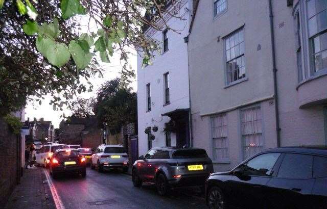 Cars queue up at St Margaret's Street near King's School, Rochester