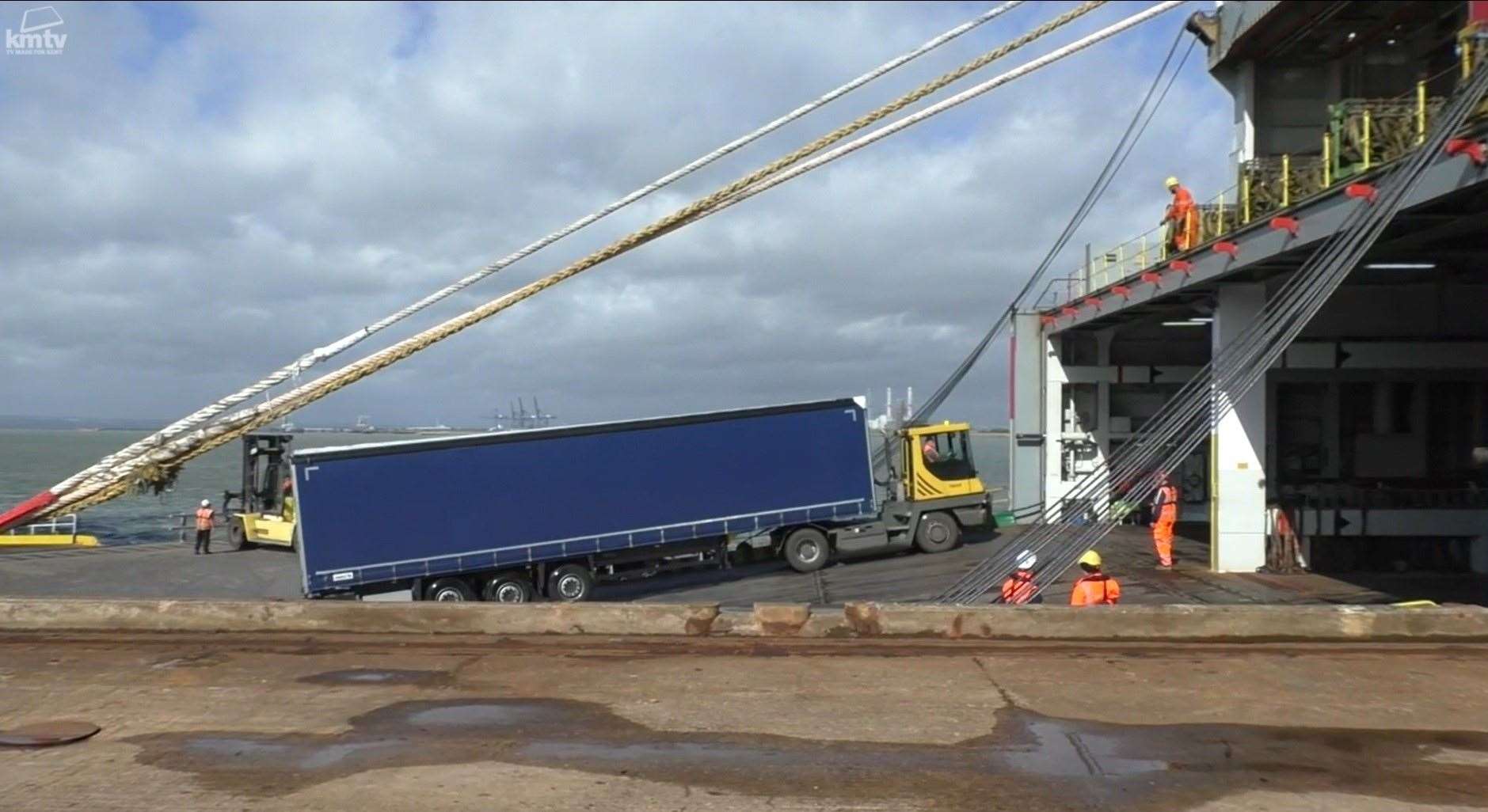 Lorry being loaded onto the new DFDS ferry at Sheerness bound for Calais, France. Picture: KMTV