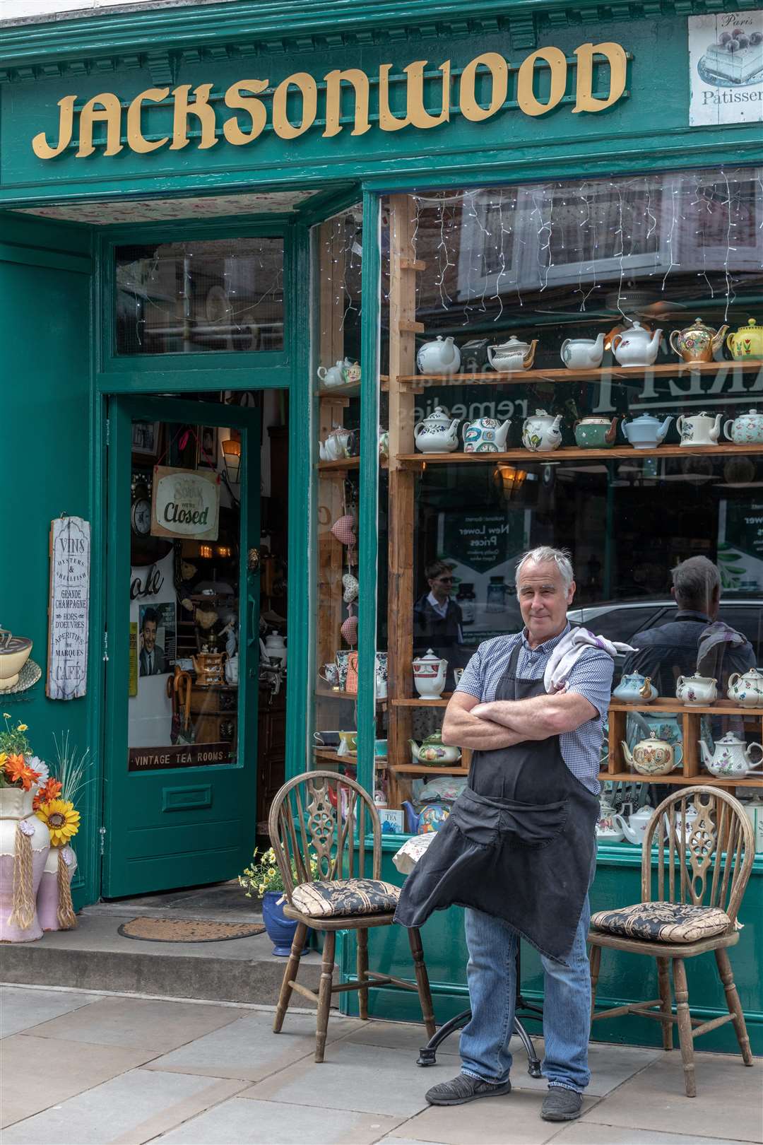 Stephen Jackson outside Jacksonwood tea rooms. Picture: SWNS/Gwyn Wright