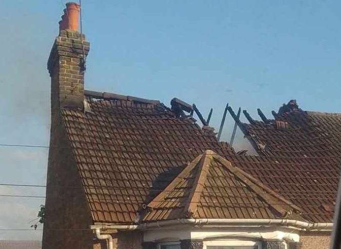 A house roof was damaged after a blaze in Alexandra Road, Sheerness, on Tuesday evening