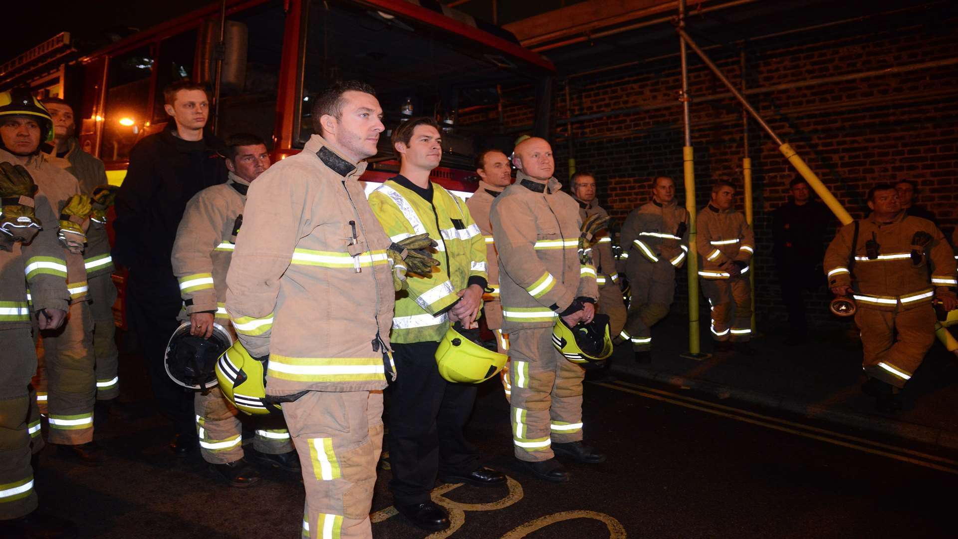 Fire crews being briefed about the exercise.