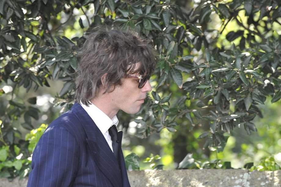 Johnny Borrell, lead singer of Razorlight, arrives at funeral of Peaches Geldof