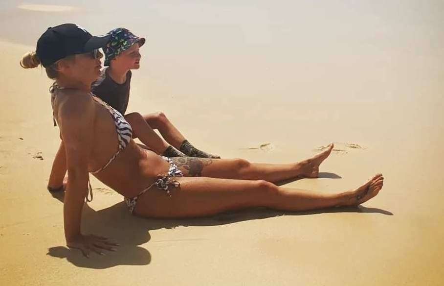 Single mum Gemma Bailey, 36, with her son Henry , 7, on the beach in Cape Verde. Picture: Esther Watson