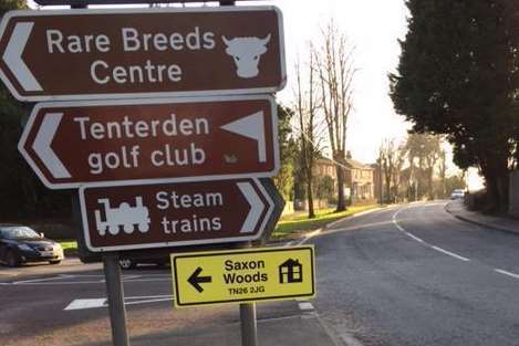 The sign pointing to new homes at the junction of Beacon Oak Road, Tenterden, before it was removed by a member of the public