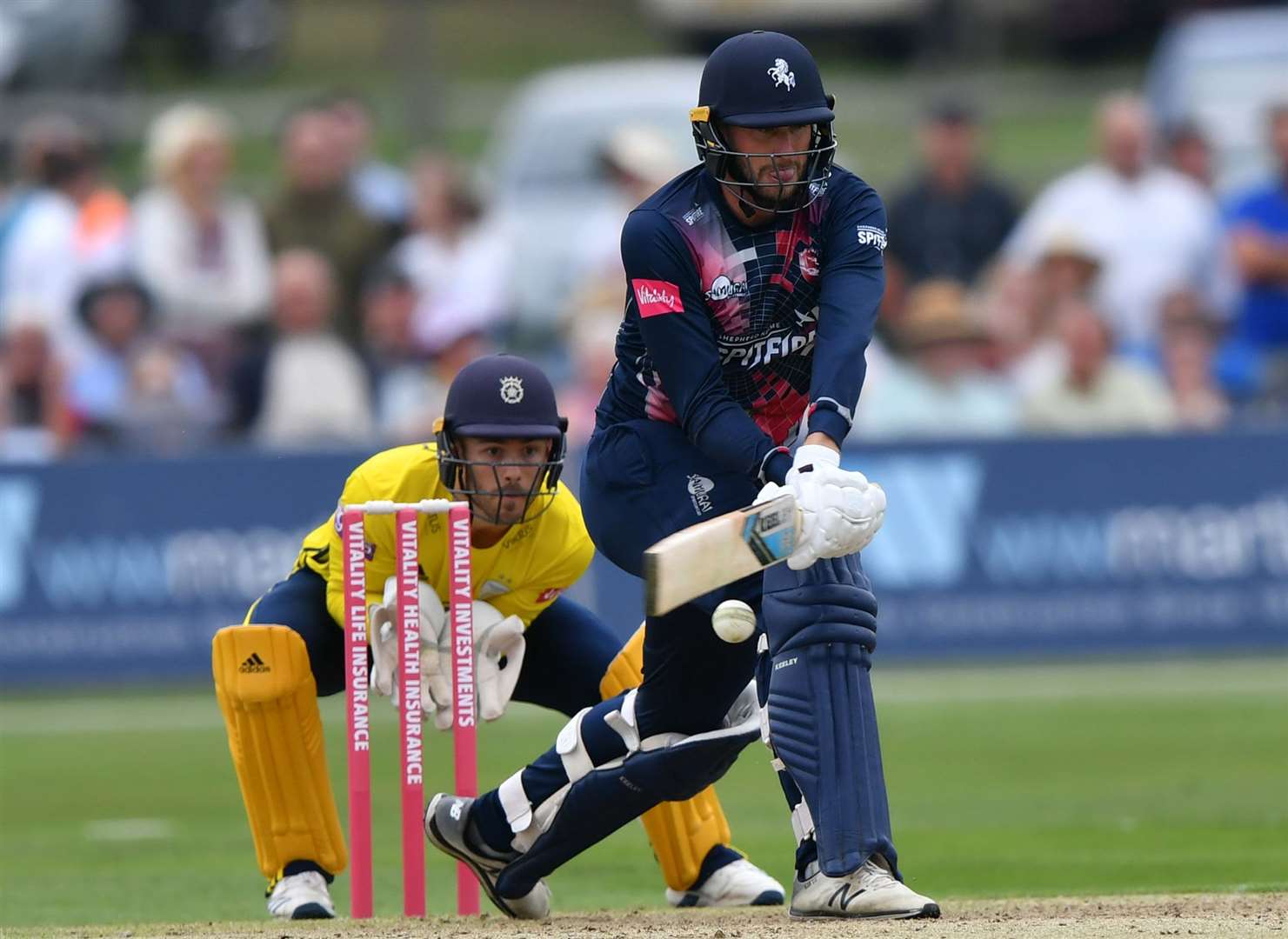 Alex Blake improvises against Hampshire in this year's T20 Blast. Picture: Keith Gillard