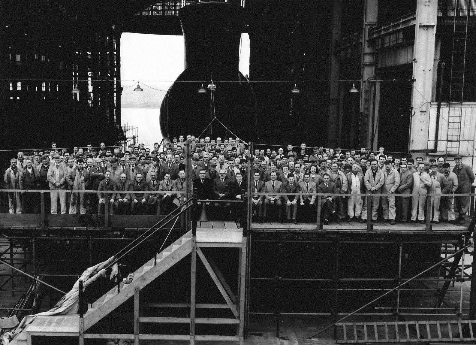 Men who worked on HMS Ocelot at its launch in 1962