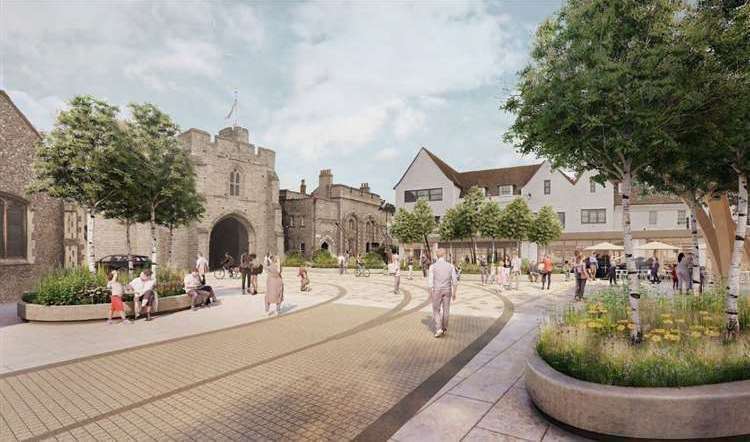 The area by Westgate Towers in Canterbury is planned to become a public realm zone under the Levelling Up Funding scheme. Picture: Canterbury City Council