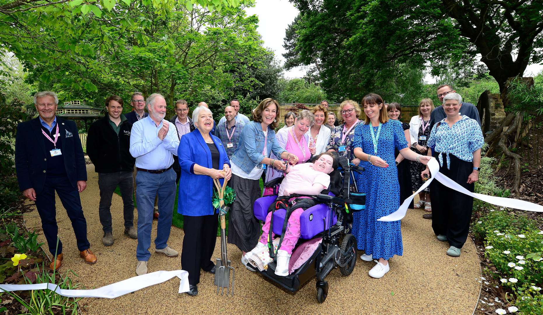 Actress Fiona Dolman, Greenfingers chairman Sue Allen, Demelza’s Hayley Richardson with Elke, who is supported by Demelza, and her mum Glynnis at the opening. Picture: Demelza