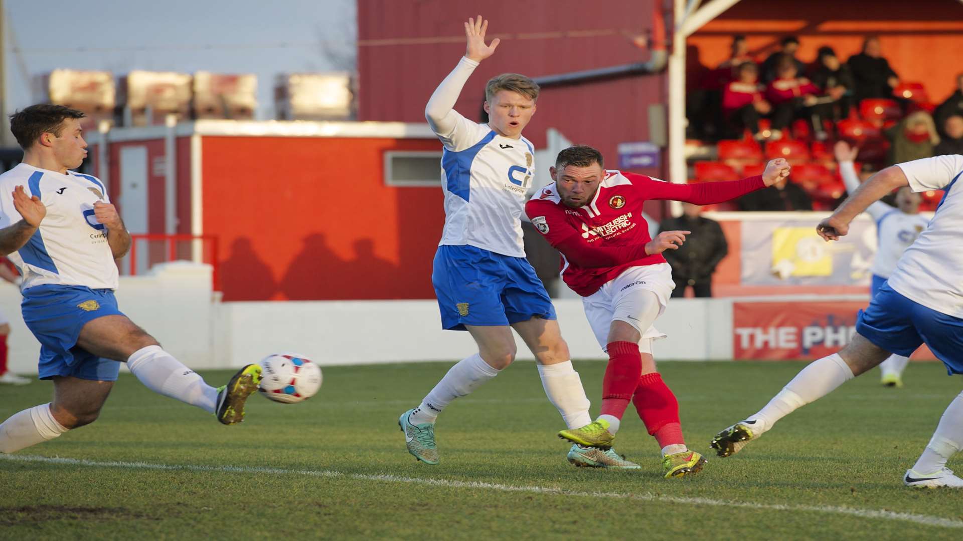 Basingstoke captain David Ray blocks this Billy Bricknell effort Picture: Andy Payton