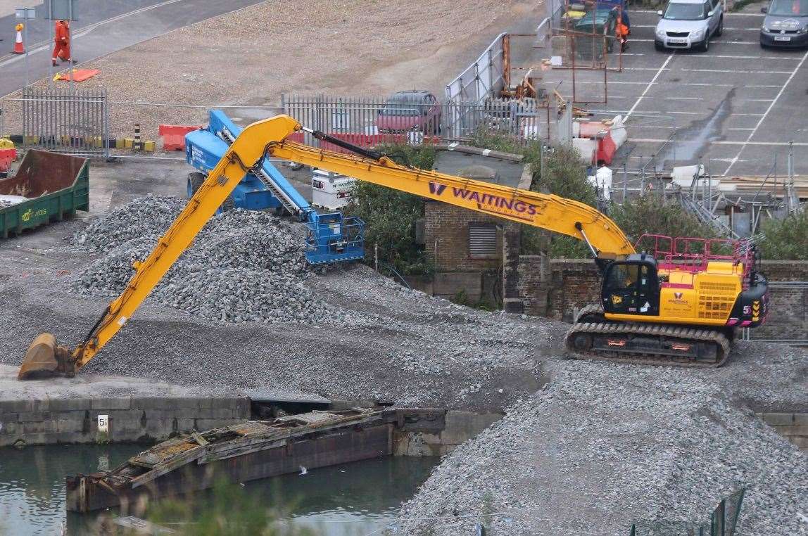 The start of the infilling work at Dover Western Docks to make space for the EES border checks. Picture: Dover Strait Shipping - FotoFlite