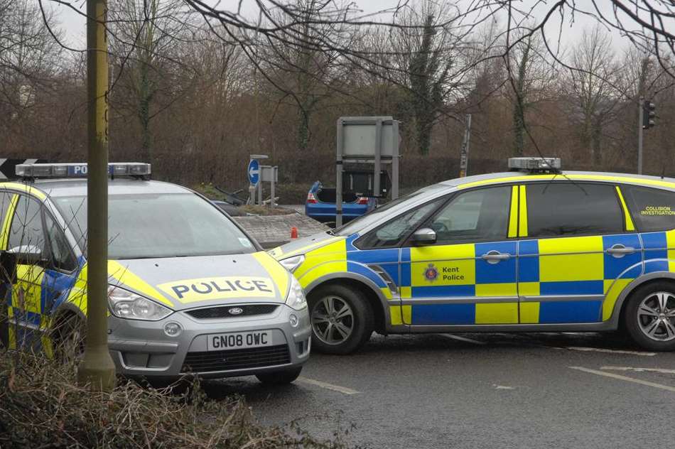 Police at the scene of the accident in Canterbury