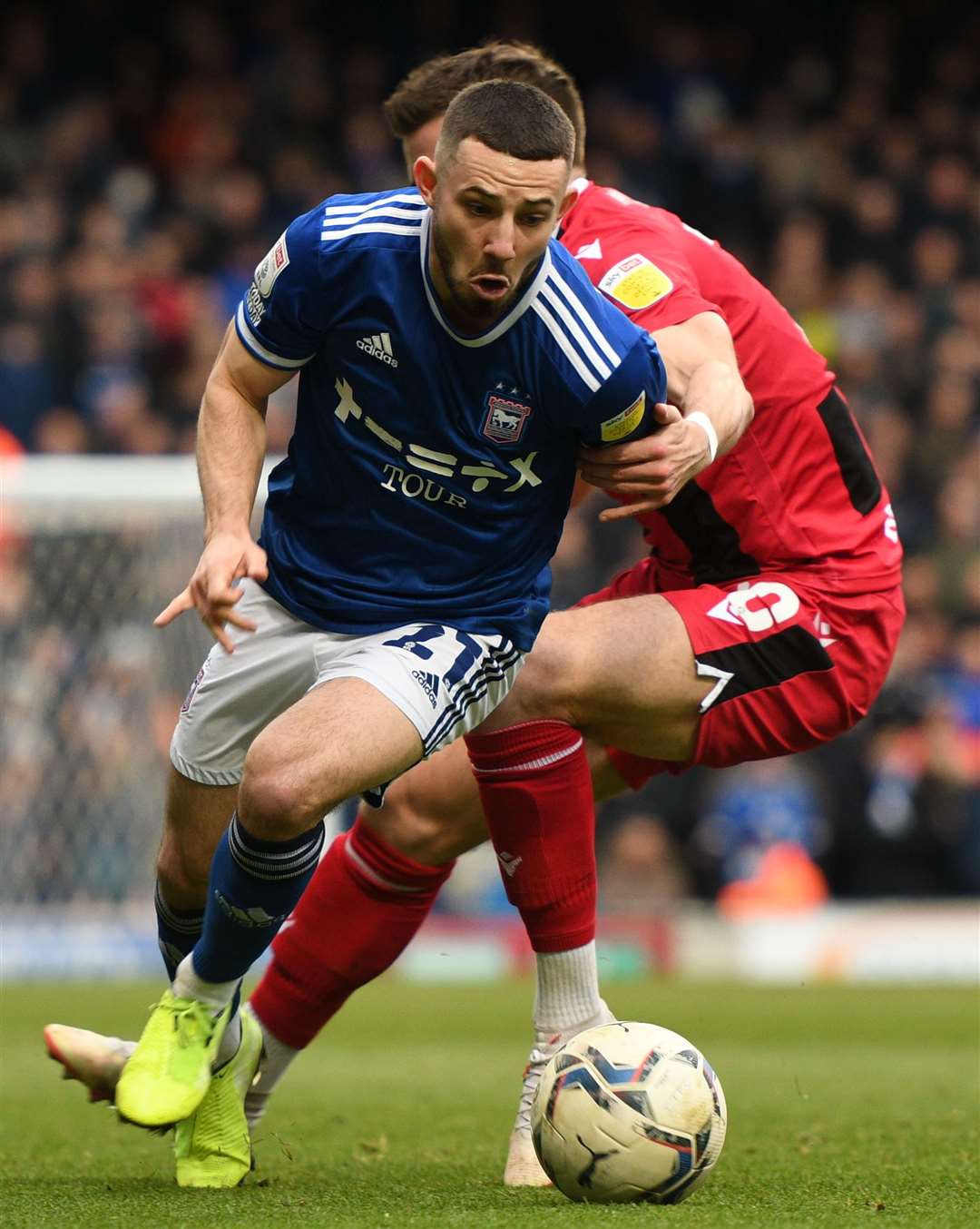 Gills attempt to contain the Tractor Boys' Conor Chaplin. Picture: Barry Goodwin