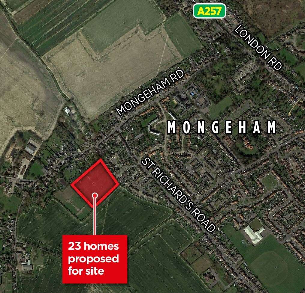 The location of the proposed homes for St Edmunds Road, Great Mongeham