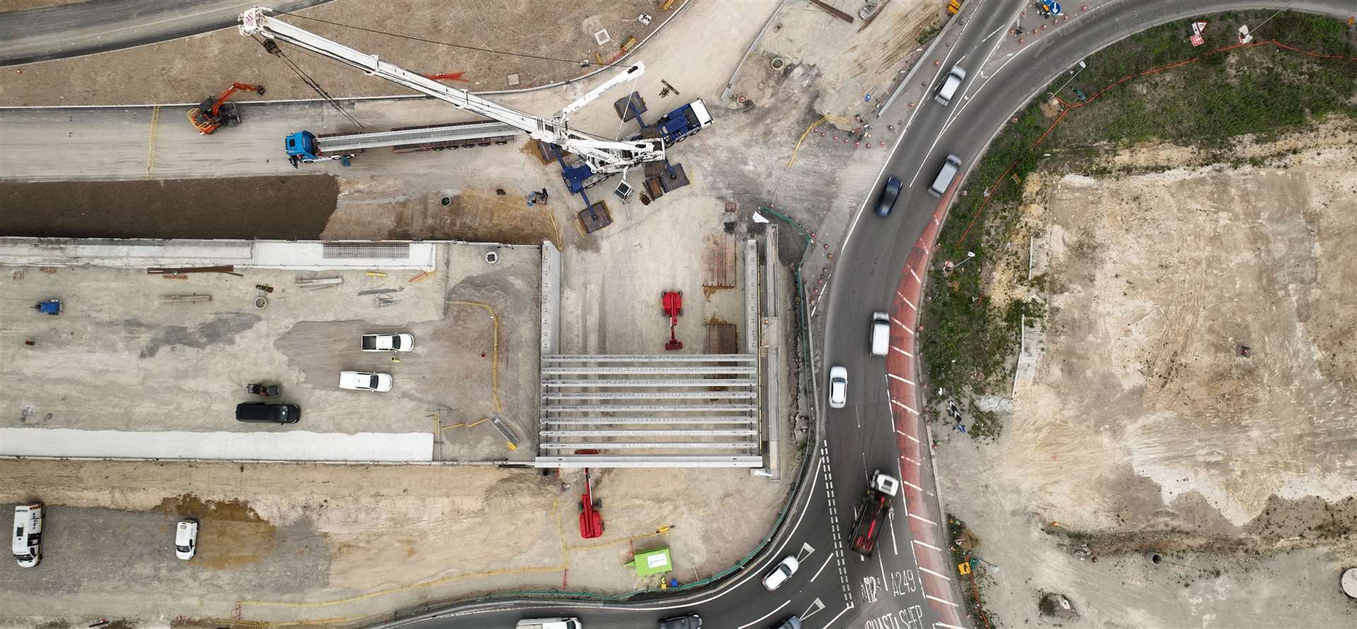 A drone has captured the new concrete bridge beams for the new Stockbury flyover. Picture: Phil Drew