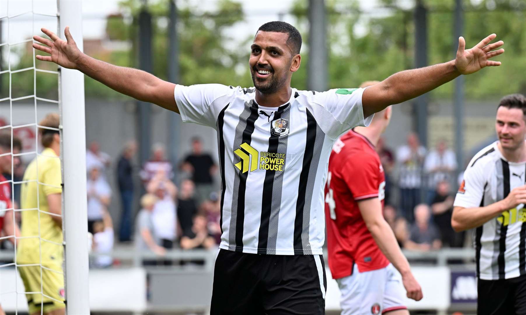 Dartford’s Lewis Manor celebrates his goal against League 1 Charlton last Saturday. Picture: Keith Gillard