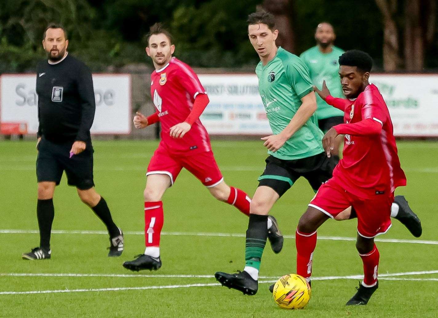 Tyler Anderson gets busy for Whitstable but Welling Town take the points as the hosts fall to a late 3-2 weekend defeat. Picture: Les Biggs