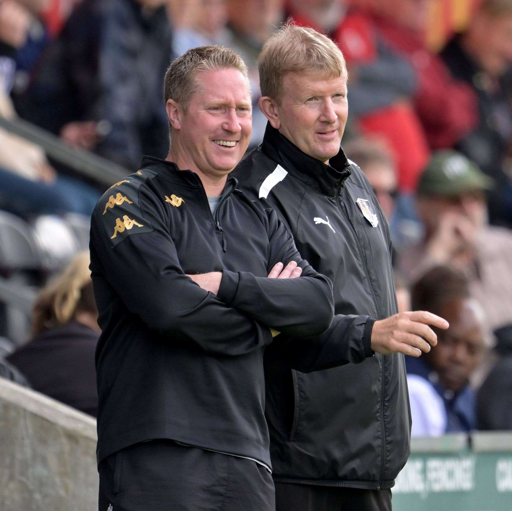 Boss Ady Pennock, right, and Darts assistant Roland Edge will be hoping there’s plenty of reasons to smile at the end of the season. Picture: Keith Gillard