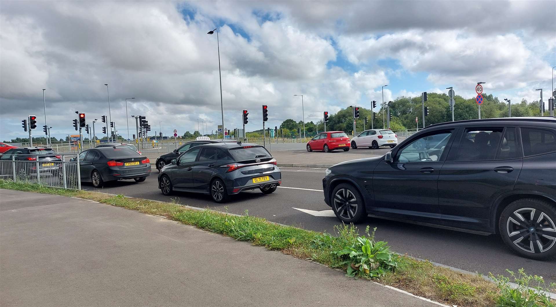 The four-way traffic light junction on the A2070 Bad Munstereifel Road in Ashford