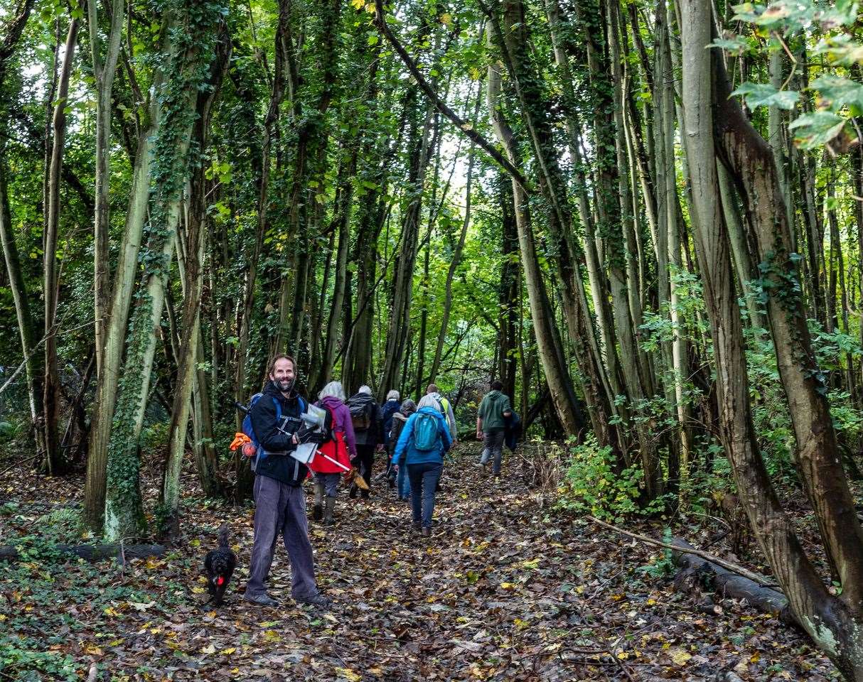 Campaigners setting off through the woods