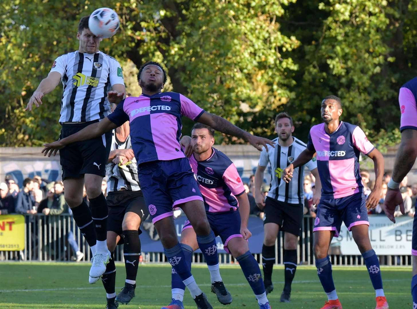 Dartford striker Charlie Sheringham's header gave his side three points at Dulwich on Saturday. Picture: Keith Gillard