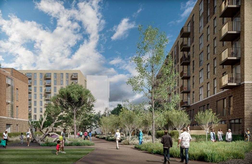 An artist's impression of 237 affordable homes development at Chatham Waters