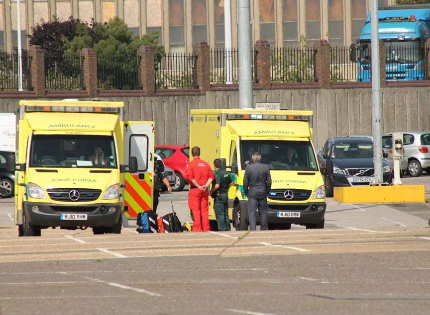 Two land ambulances at the scene