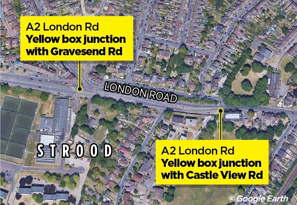 On London Road in Strood, two yellow box junctions will also be monitored with smart cameras.