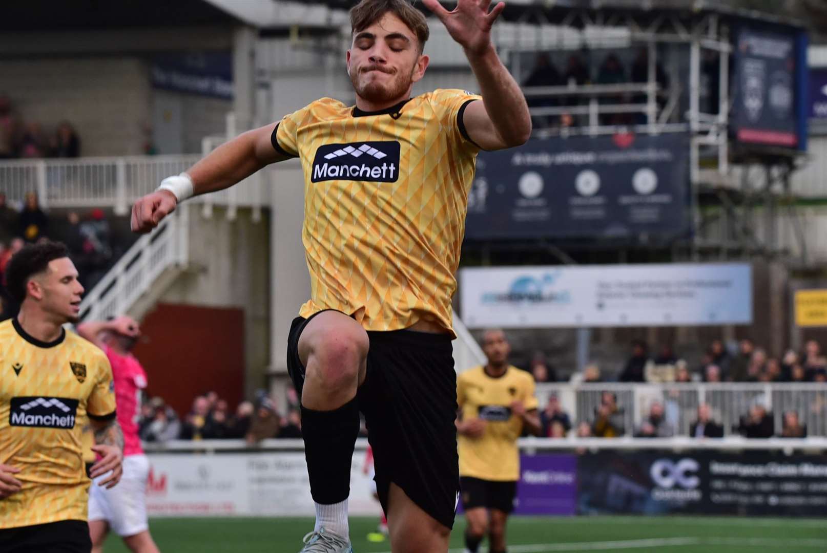 Delight for midfielder Antony Papadopoulos after opening the scoring at the Gallagher. Picture: Steve Terrell