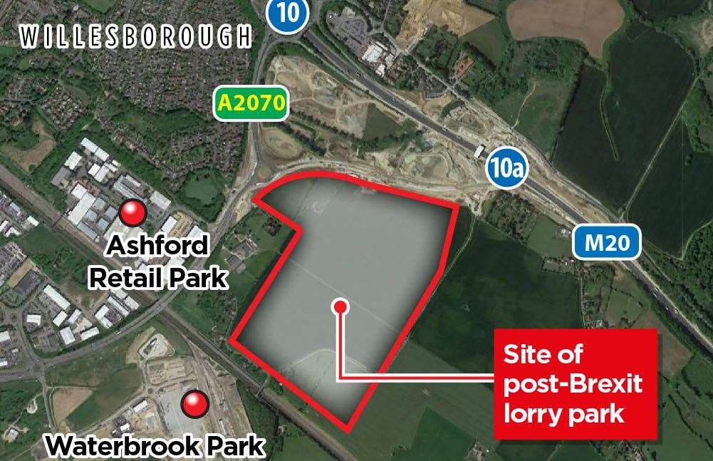 Where the post-Brexit lorry park will go in Sevington