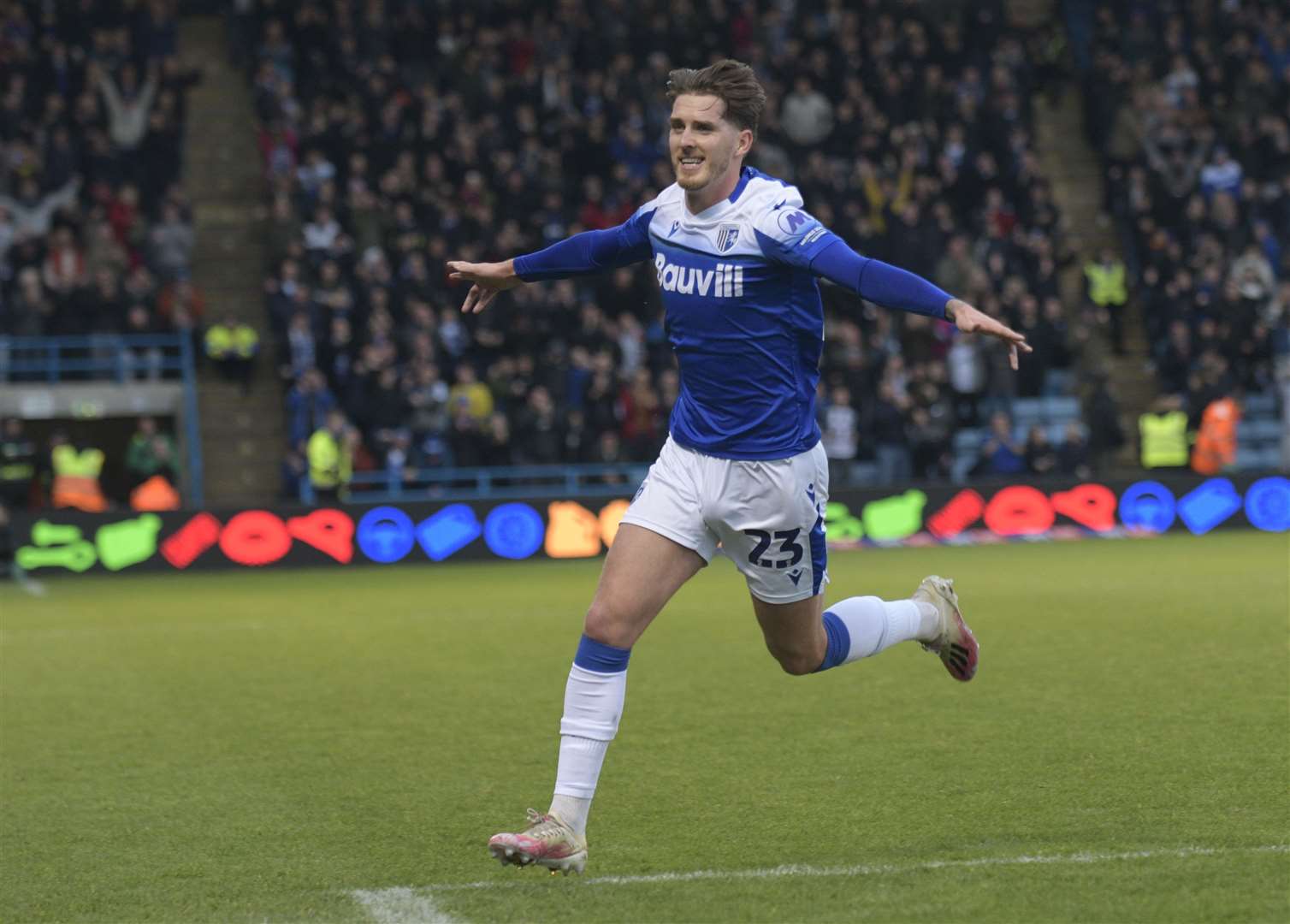 Connor Mahoney celebrates his goal for Gillingham against Salford Picture: Stuart Watson