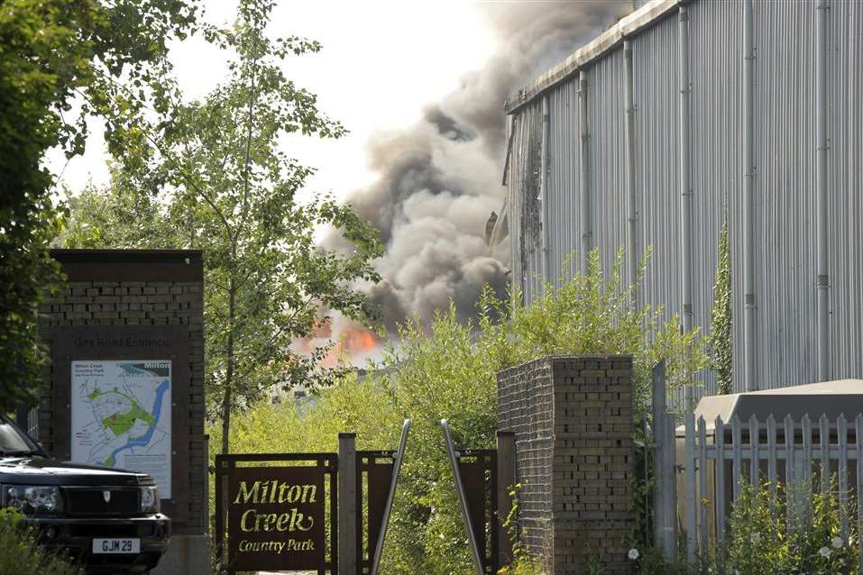 View of the fire from the entrance to Milton Creek Country Park. Picture: Andy Payton