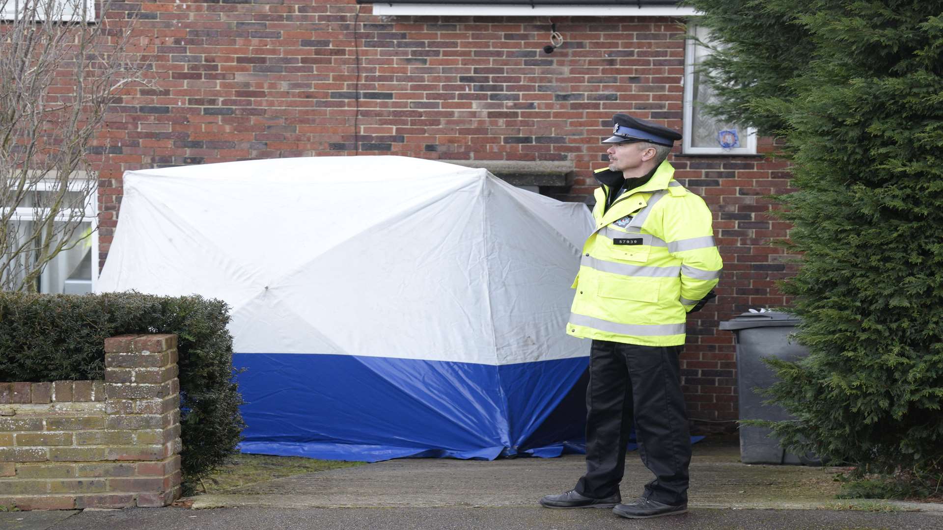 A tent covers the door of the house in Dickens Avenue, Canterbury