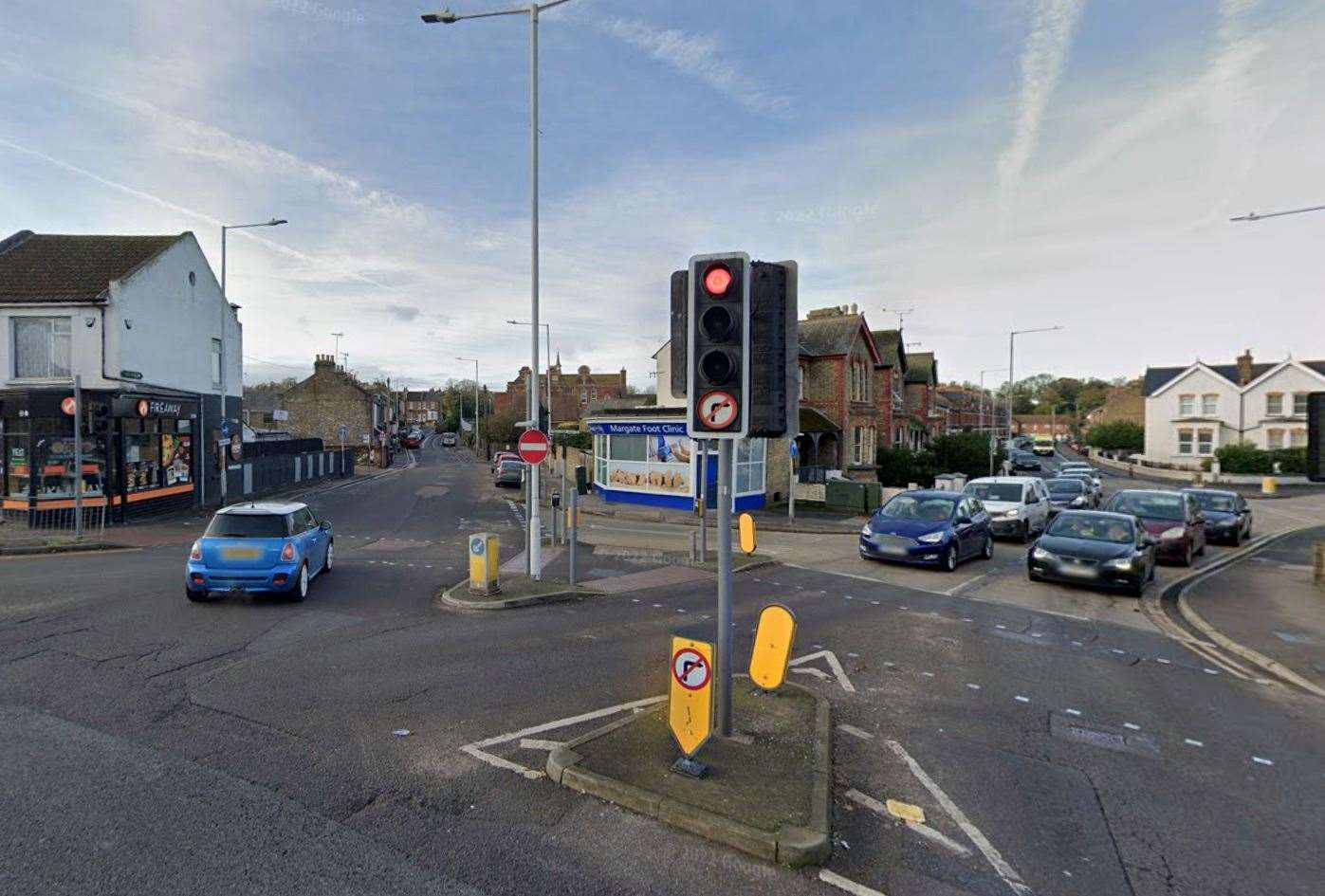 A motorcyclist was flown to a London hospital after the crash in College Road, Margate. Picture: Google