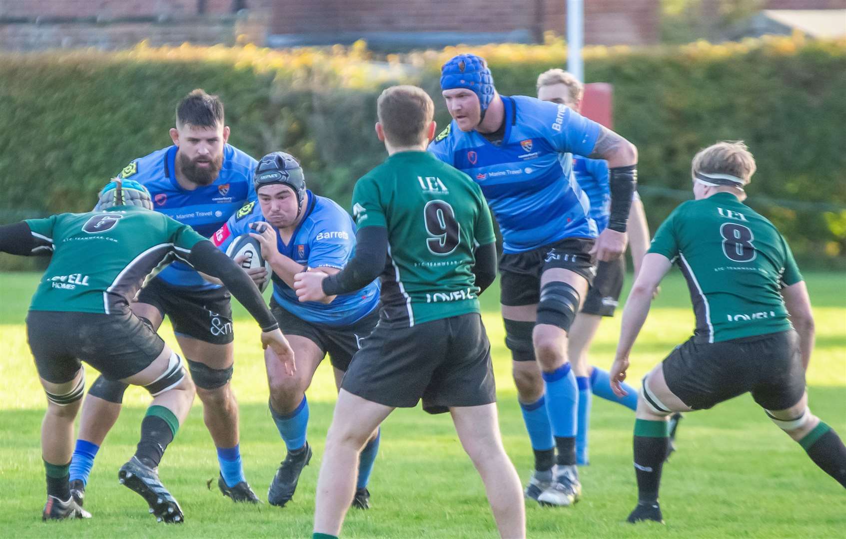 Canterbury (blue) on the charge at North Walsham. Picture: Phillipa Hilton