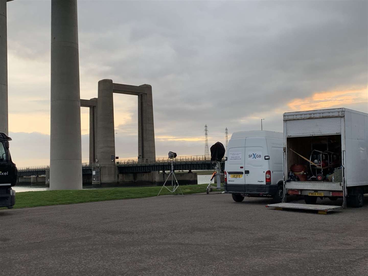 Production vehicles for Too Close parked at the Kingsferry Bridge. Picture: Phil Drew