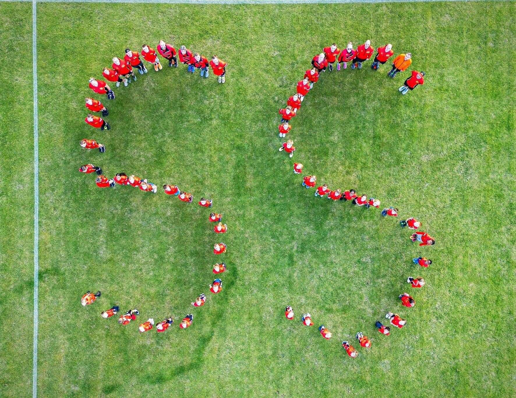 Sittingbourne Striders' junior triathlon section celebrate reaching 70 members with a special drone picture spelling out the club's initials. Picture: Click:Create