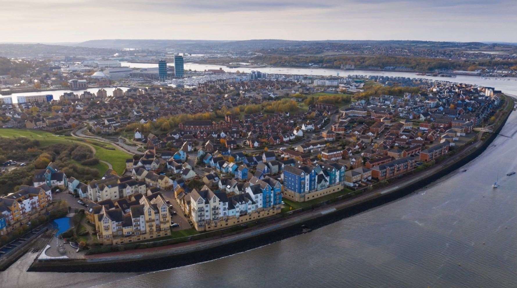 St Mary's Island has seen huge changes in the last few decades as shown by this picture from Geoff's drone. Picture: Geoff Watkins (25411002)