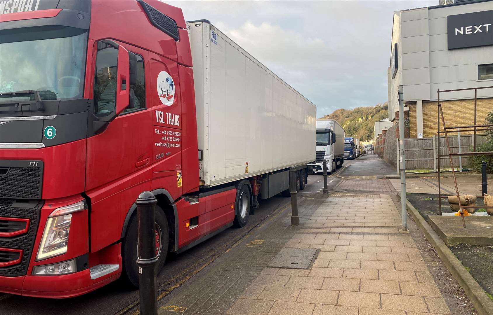 Queues on the A20 yesterday as lorry drivers wait to get the port