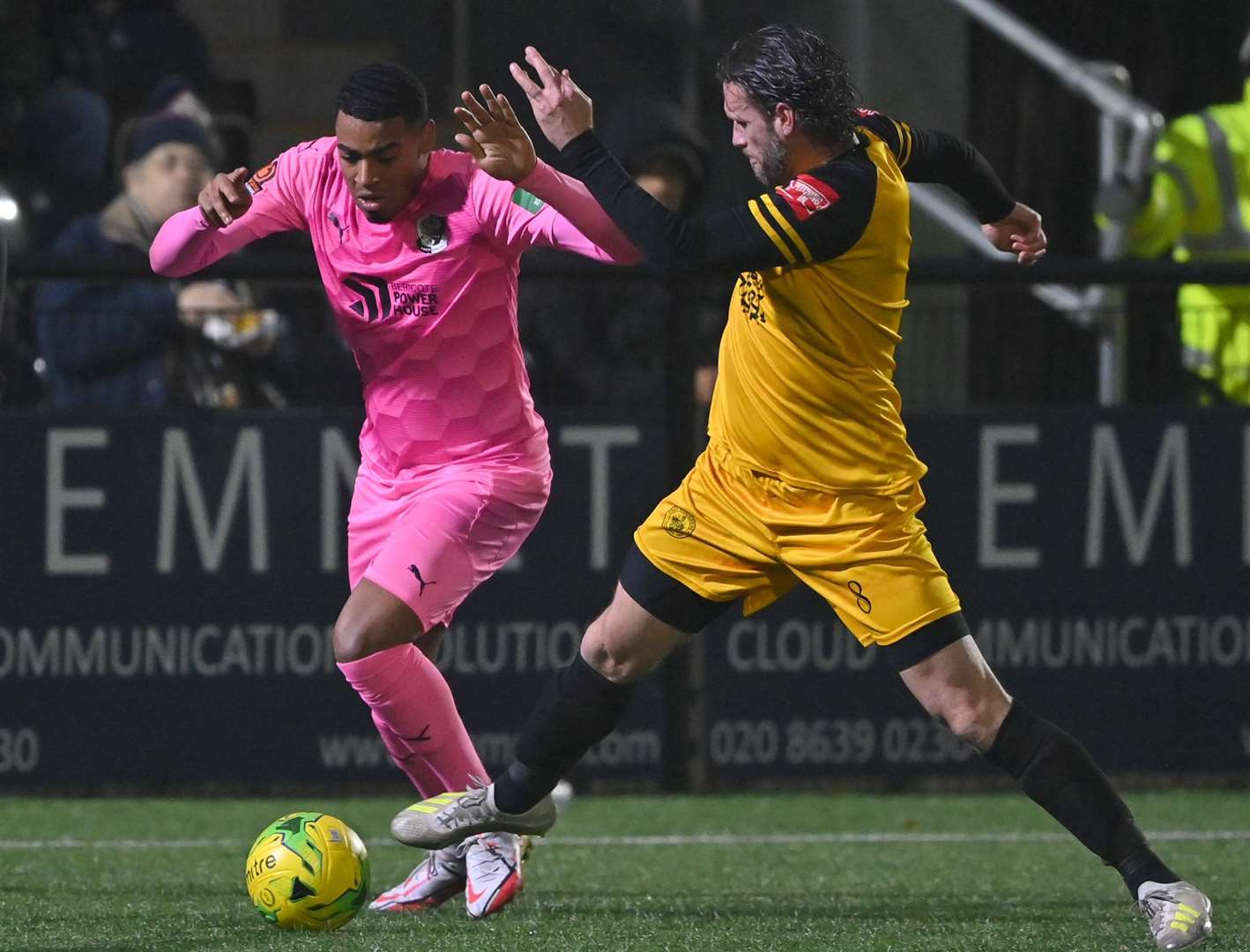 Dartford's Tyrique Hyde beats Andy Drury of Cray Wanderers in the FA Trophy earlier this season. Picture: Keith Gillard (55623694)