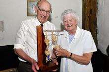 Colin Patience shows Stella Webb at the 30th anniversary of the Flower Festival and craft fair at Harty Church